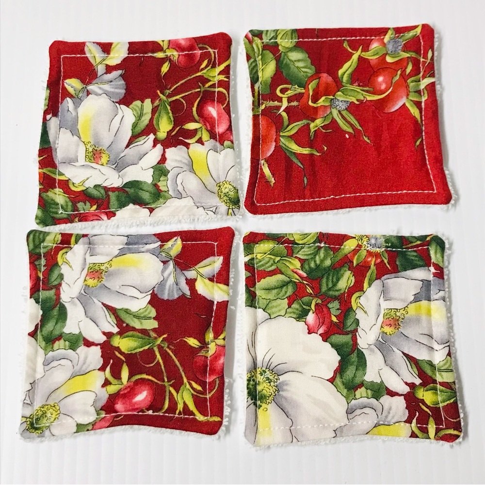 Reusable Set of Four 3.25” Flowers Cotton And Terry Cloth Makeup Removers